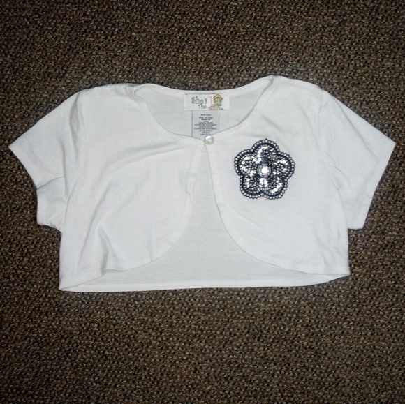 White Cardigan with black flower - Picture 1 of 4